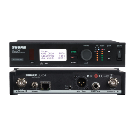 Digital wireless receiver offers a spectrum and RF intelligent option for use in any professional sound reinforcement application. Features include Digital Predictive Switching Diversity, 72 MHz tuning range, and AES 256 encryption for security.